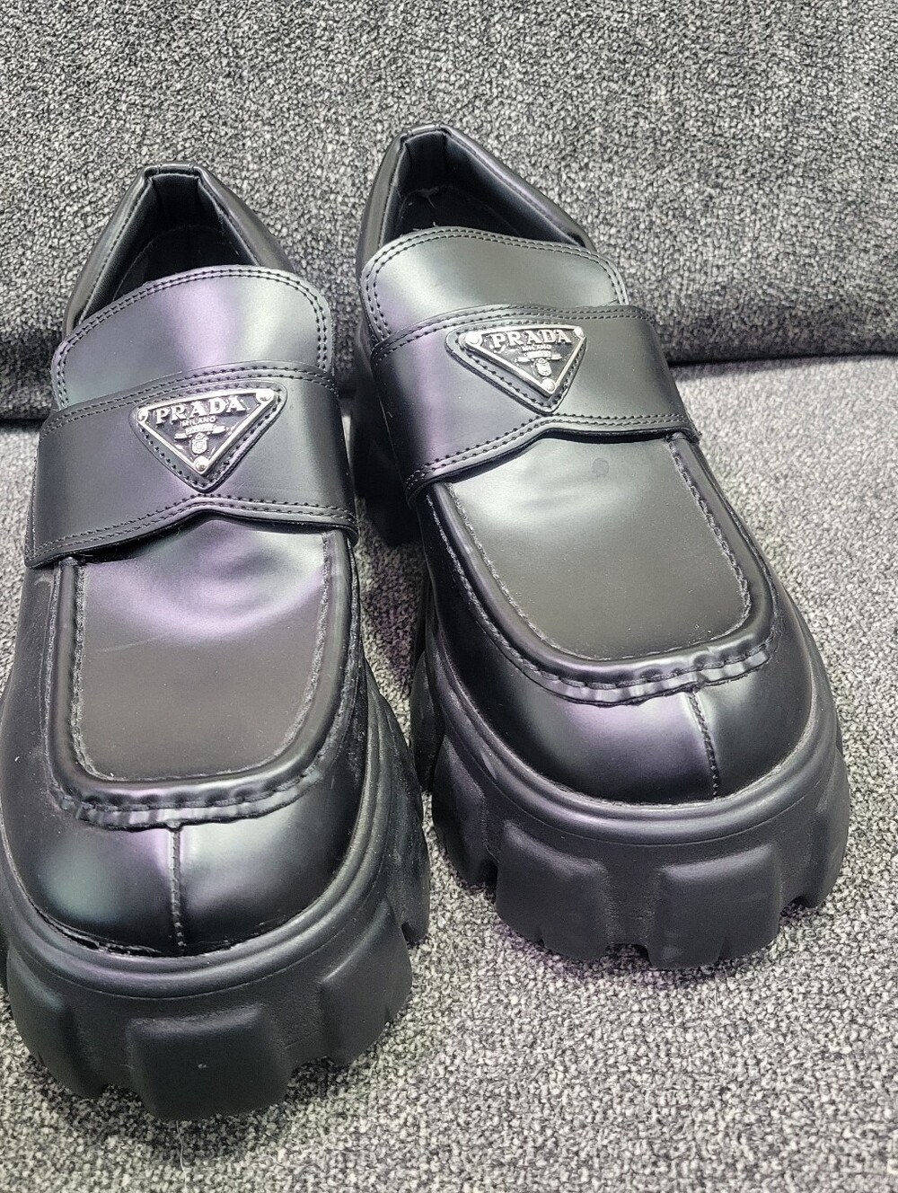 Prada Monolith Black Brushed Leather Platform Loafers Women’s Size 39 - Picture 2 of 11